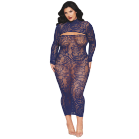 Ensemble 2 pièces grande taille top manches longues et robe bleu marine - DG0525XECL Ensemble 2 pièces grande taille top manches longues et robe bleu marine - DG0525XECL