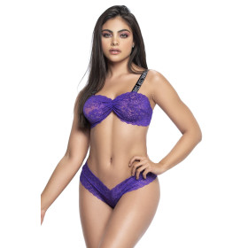 Ensemble deux pièces en dentelle violette et larges bretelles noires imprimées - MAL8698PUR Ensemble deux pièces en dentelle violette et larges bretelles noires imprimées - MAL8698PUR