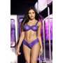 Ensemble deux pièces en dentelle violette et larges bretelles noires imprimées - MAL8698PUR