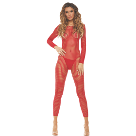 Bodystocking rouge ouvert à l'entrejambe - REN7108-RED Bodystocking rouge ouvert à l'entrejambe - REN7108-RED