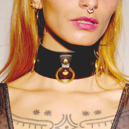Collier en cuir Collection Anneaux NOIR  GOLD