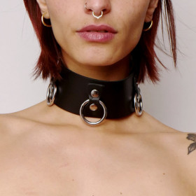 Collier en cuir Collection Anneaux Noir Collier en cuir Collection Anneaux Noir