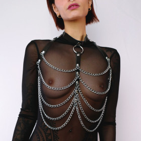 Harnais de poitrine cuir et chaines Noir Harnais de poitrine cuir et chaines Noir