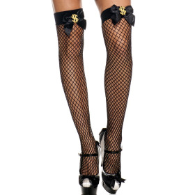 Bas filet noirs avec noeud et emblème dollars - MH4999BLK Bas filet noirs avec noeud et emblème dollars - MH4999BLK