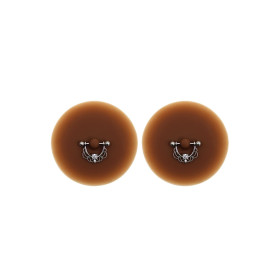 Paire de cache-tétons piercing barre demi-anneau faux diamant peau foncée - XP008F Paire de cache-tétons piercing barre demi-anneau faux diamant peau foncée - XP008F
