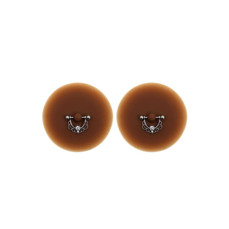 Paire de cache-tétons piercing barre demi-anneau faux diamant peau foncée - XP008F