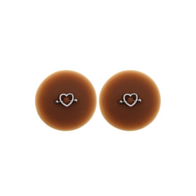 Paire de cache-tétons piercing barre coeur faux diamant peau foncée - XP004F Paire de cache-tétons piercing barre coeur faux diamant peau foncée - XP004F
