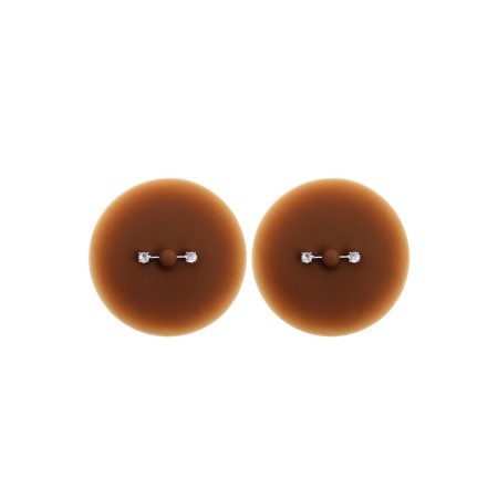 Paire de cache-tétons piercing barre faux diamant peau foncée - XP001F