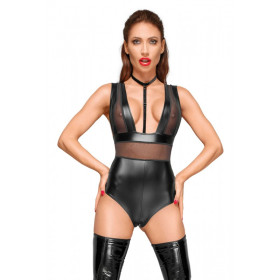F183 Powerwetlook body avec larges bretelles, empiècements en tulle et tour de cou en velours F183 Powerwetlook body avec larges bretelles, empiècements en tulle et tour de cou en velours