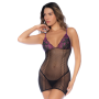 Nuisette en résille ajourée noire et violette - MAL1123BKPU