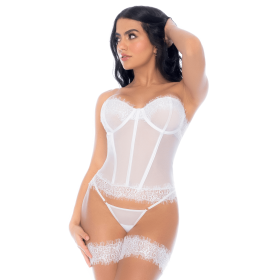 Ensemble 4 pièces blanc, bustier, string et 2 jarretières - MAL8933WHT Ensemble 4 pièces blanc, bustier, string et 2 jarretières - MAL8933WHT