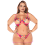 Nuisette grande taille en résille et dentelle florale rose et string assorti - MAL7609XSEGA
