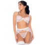 Ensemble 3 pièces en dentelle à cils blanche - MAL8935WHT