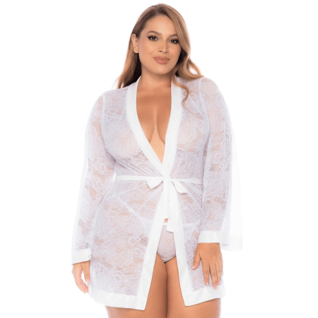 Peignoir grande taille en dentelle blanche - MAL7611XWHT