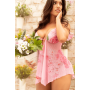 Nuisette résille rose imprimé floral et string - MAL7607BLPD