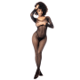 Combinaison manches longues en résille noire - MAL1102BLK