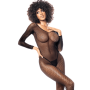 Combinaison manches longues en résille noire - MAL1102BLK