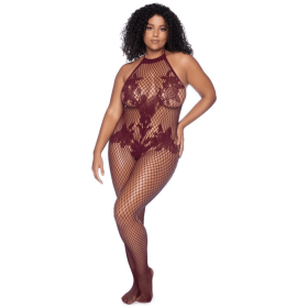 Combinaison grande taille en résille couleur cerise - MAL1116XCHRY Combinaison grande taille en résille couleur cerise - MAL1116XCHRY