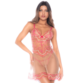 Nuisette en résille brodée avec string - MAL7604ROWP Nuisette en résille brodée avec string - MAL7604ROWP