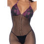 Combinaison en résille et dentelle noire et violette - MAL1122BKPU