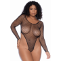Body grande taille à manches longues échancré noir - MAL1119XBLK