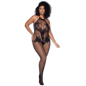 Combinaison grande taille en résille noire - MAL1116XBLK Combinaison grande taille en résille noire - MAL1116XBLK