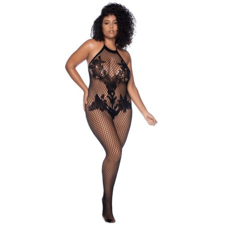 Combinaison grande taille en résille noire - MAL1116XBLK