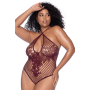 Body string grande taille en résille couleur cerise - MAL1115XCHRY
