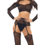 Ensemble 2 pièces, top et bas porte jarretelles - REN7117-BLK