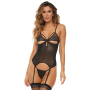Guépière porte jarretelles noire et string - REN51016-BLK