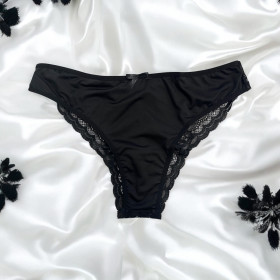 Culotte noire en dentelle avec nœud en satin - PF09LBLK Culotte noire en dentelle avec nœud en satin - PF09LBLK