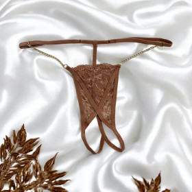 String en dentelle taupe ouvert avec chaînes dorées - PA01MTAUPE String en dentelle taupe ouvert avec chaînes dorées - PA01MTAUPE