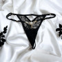 String noir avec bijou perle  strass dorés - PA06MBLK