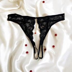 String noir avec bijou couleur aléatoire et chaîne dorée - PA05MBLK String noir avec bijou couleur aléatoire et chaîne dorée - PA05MBLK