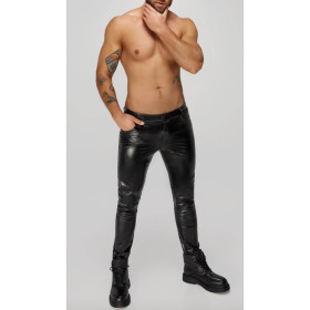 H067 Pantalon long en wetlook serpent avec poches arrière H067 Pantalon long en wetlook serpent avec poches arrière