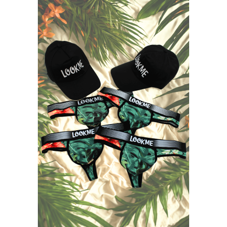 Pack 4 Strings Homme LM2402-57ARO LOOKME  2 Casquettes Offertes
