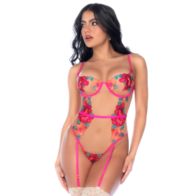 Body en Tulle Brodé Fleuri - MAL8928GAR Body en Tulle Brodé Fleuri - MAL8928GAR