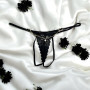 String noir en dentelle avec bijou et chaîne dorée - PM06G-BBLK