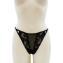 Tanga noir en dentelle avec bijou losanges dorés - PM01GBLK