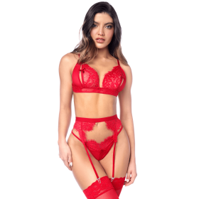 Ensemble sexy 3 pièces peek-a-boo avec porte-jarretelles en dentelle Mapalé - MAL8970RED Ensemble sexy 3 pièces peek-a-boo avec porte-jarretelles en dentelle Mapalé - MAL8970RED