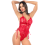 Body sexy en dentelle à col licou avec laçages latéraux Mapalé - MAL8969RED