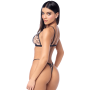 Ensemble sexy 2 pièces en résille imprimée transparente avec finitions effet cuir - MAL8956NUBK