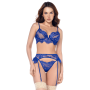 Ensemble sexy 3 pièces bleu intense avec dentelle effet cils Mapalé - MAL8941BLUE