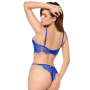 Ensemble sexy 3 pièces bleu intense avec dentelle effet cils Mapalé - MAL8941BLUE