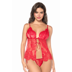 Babydoll sexy espiègle avec liens coquins et string à nouer Mapalé - MAL7621RED Babydoll sexy espiègle avec liens coquins et string à nouer Mapalé - MAL7621RED