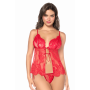 Babydoll sexy espiègle avec liens coquins et string à nouer Mapalé - MAL7621RED