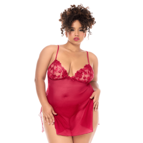 Babydoll sexy grande taille en résille transparente avec broderie et string Mapalé - MAL7620XRED Babydoll sexy grande taille en résille transparente avec broderie et string Mapalé - MAL7620XRED