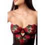 Babydoll sexy à armatures avec broderie de roses et dos lacé Mapalé - MAL7619BKRD