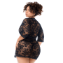 Peignoir sexy grande taille en dentelle avec bordures satin et string assorti Mapalé - MAL7618XBLK