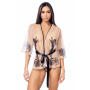 Peignoir sexy en résille imprimée transparente avec string assorti Mapalé - MAL7615NUBK